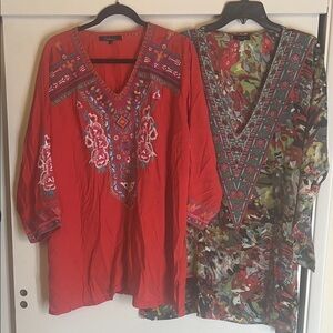 Calessa 3X Red w/ embroidery and Tolani 2X Multicolor silk Tunics Bundle